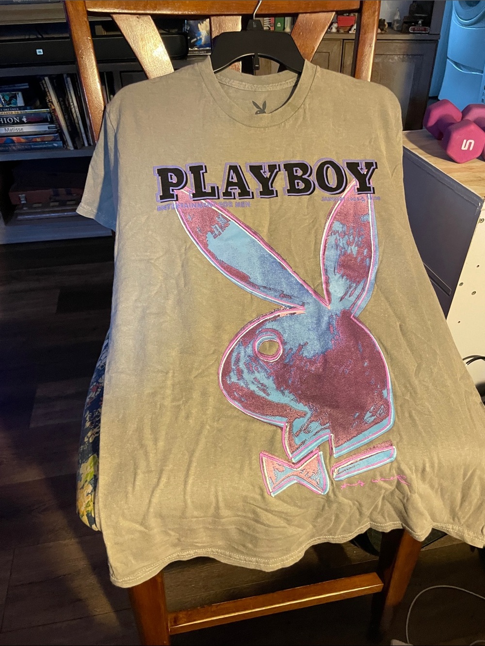 PLAYBOY Tee with Purple and Teal Bunny Graphic